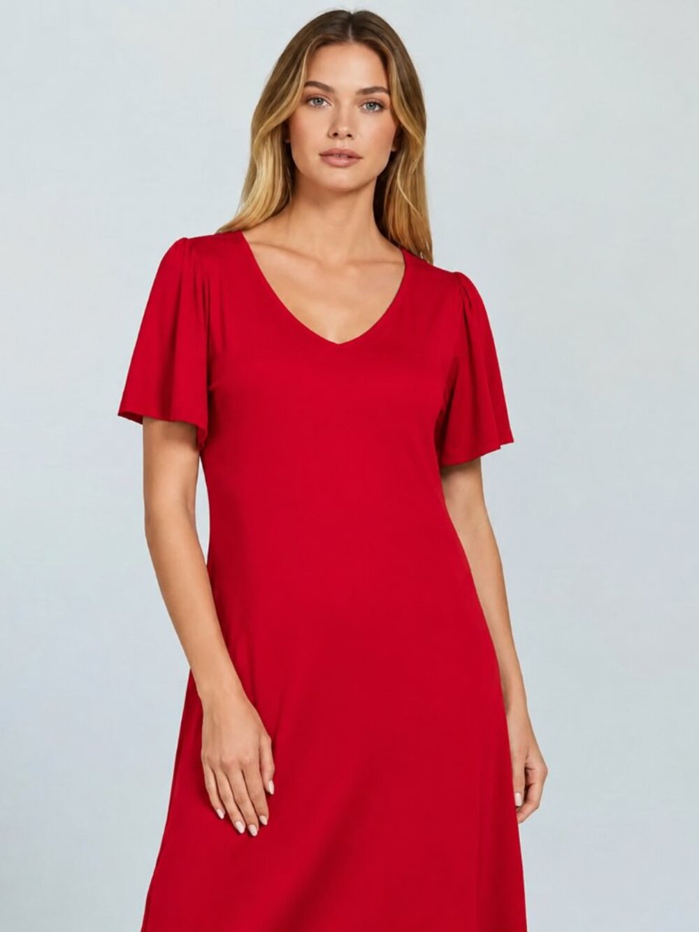NEW Zenana Outfitters Black V-Neck Flutter Sleeve Midi Dress RUBY MEDIUM